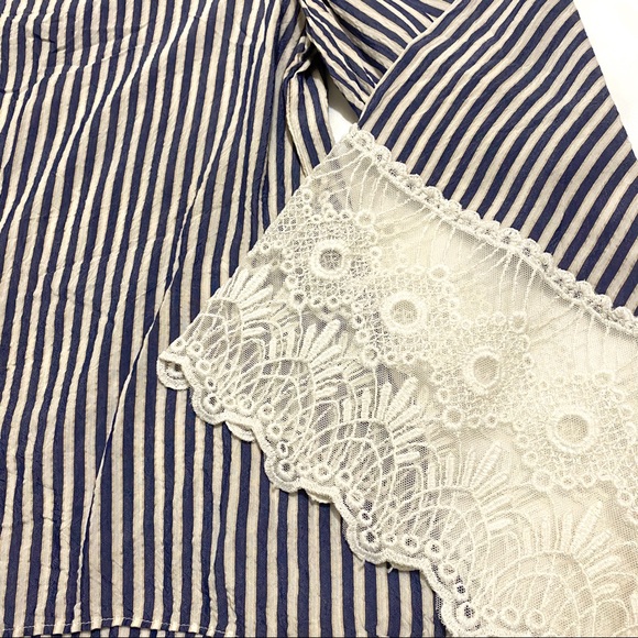 Striped Lace Trim Wide Sleeve Blouse Top H&M 2 XS - Picture 2 of 4